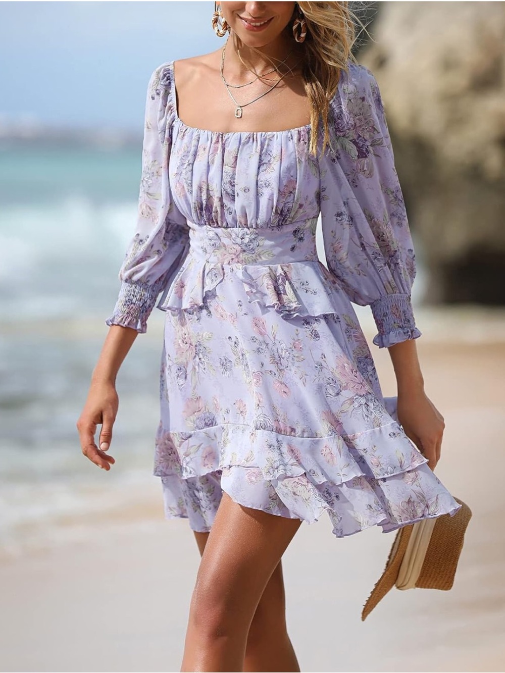NWT Exlura Foral Ruffle Dress Balloon Sleeve Size Small